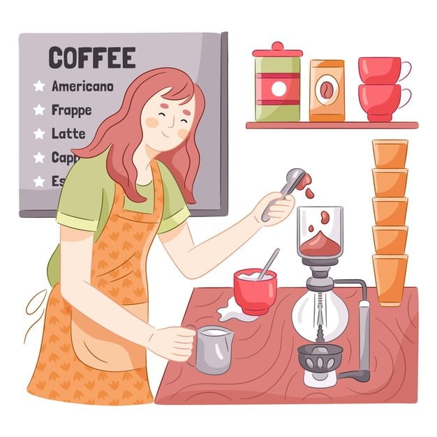 [ai] Drawn woman making coffee Free Vector