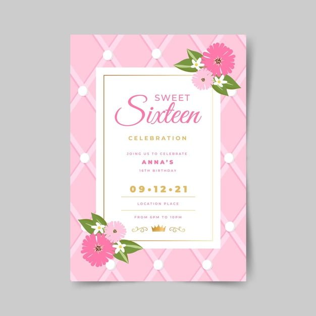 [ai] Sweet sixteen birthday invitation design Free Vector