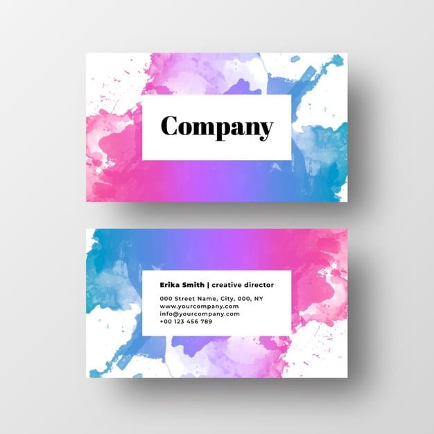 [ai] Beautiful business card with colorfuf watercolor splash Free Vector
