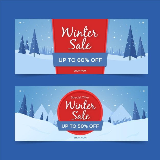 [ai] Flat design winter sale banners template Free Vector