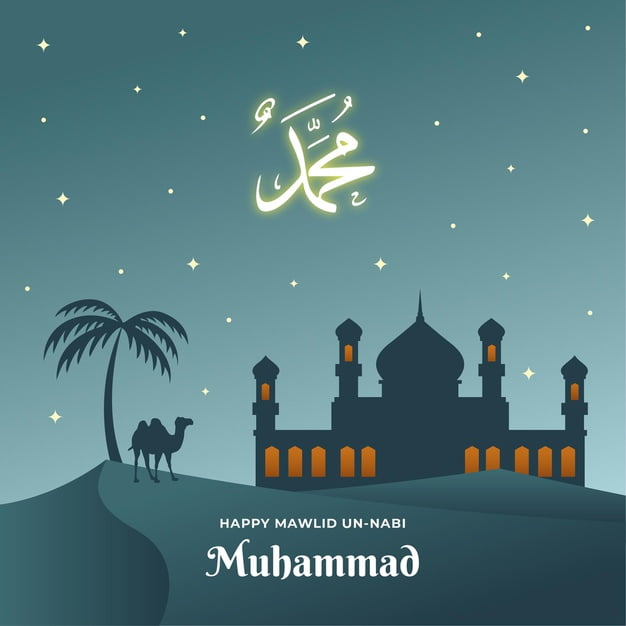 [ai] Mawlid milad-un-nabi greeting background with mosque Free Vector