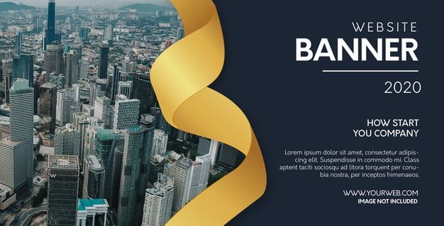 [ai] Modern website banner with realistic golden ribbon Free Vector