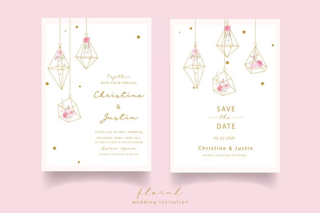[ai] Pink rose watercolor wedding invitation Free Vector