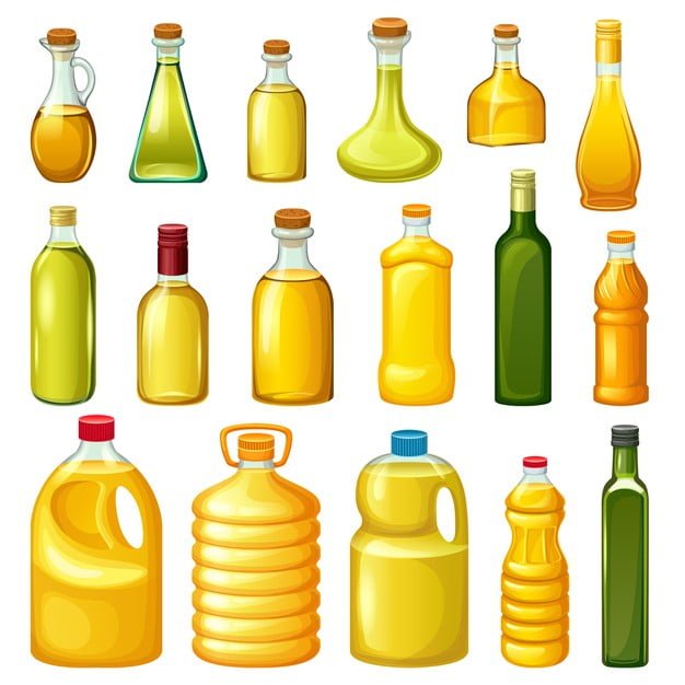 [ai] Set of bottles with vegetable oils. Free Vector