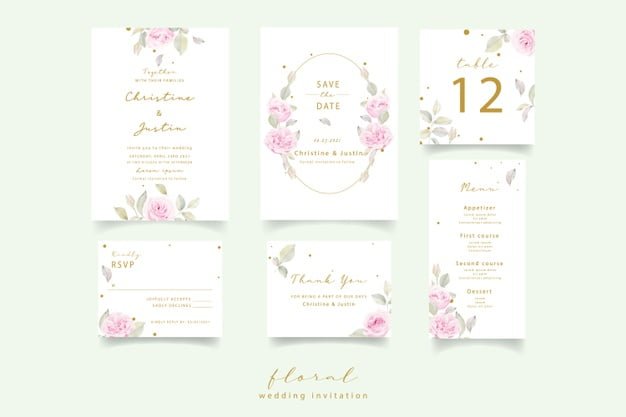 [ai] Wedding invitation with watercolor floral roses Free Vector