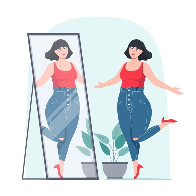 [ai] Woman looking into the mirror self-esteem concept Free Vector