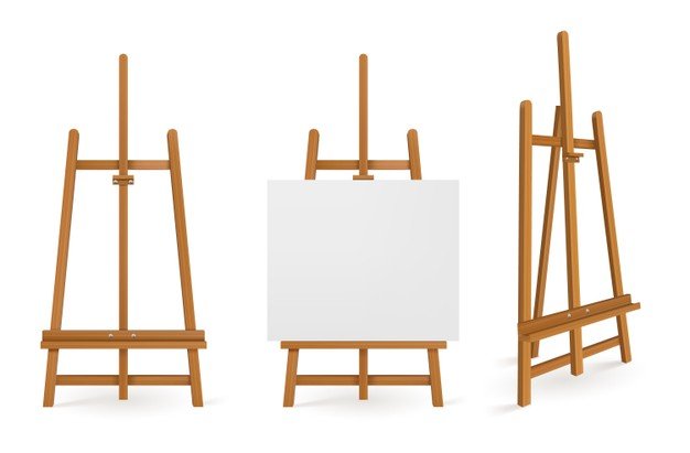 [ai] Wooden easels or painting art boards with white canvas front and side view Free Vector