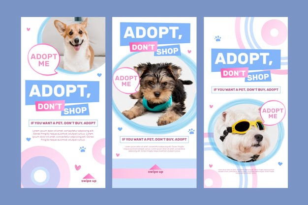 [ai] Adopt a pet instagram stories template Free Vector