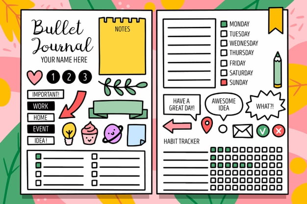 [ai] Bullet journal planner with elements template Free Vector