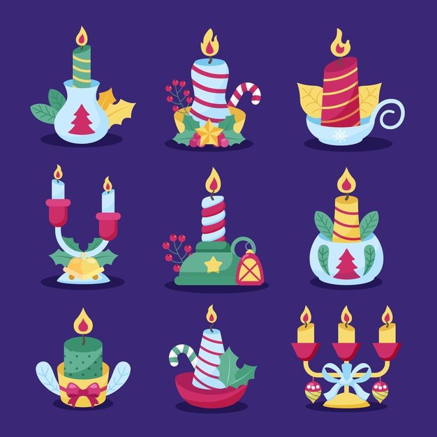 [ai] Flat design christmas candle collection Free Vector