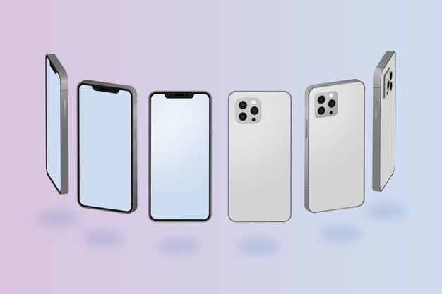 [ai] Flat smartphone in different perspectives Free Vector