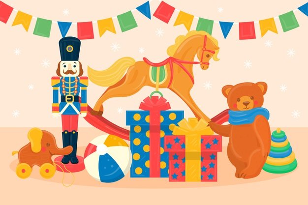 [ai] Hand drawn christmas toys background Free Vector