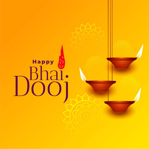 [ai] Happy bhai dooj beautiful yellow greeting card Free Vector
