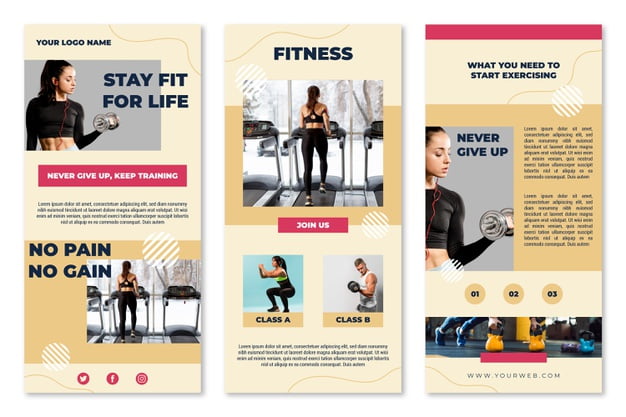 [ai] Pack of workout email template Free Vector