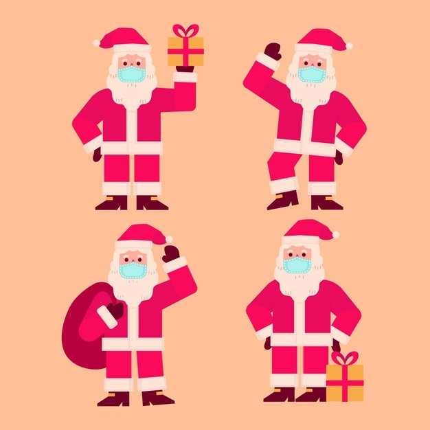 [ai] Santa claus collection wearing face mask Free Vector