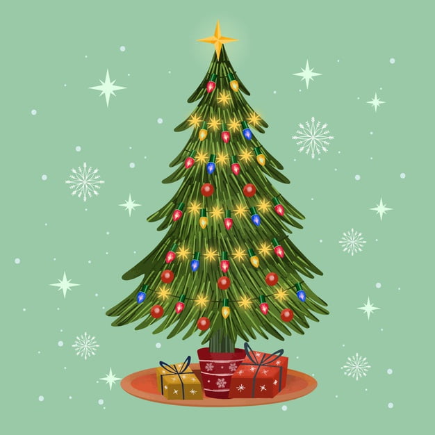 [ai] Watercolor christmas tree with lights Free Vector