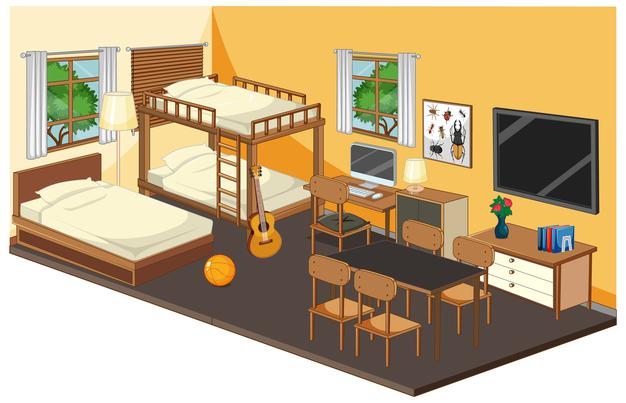 [ai] Bedroom interior with furniture in yellow theme Free Vector