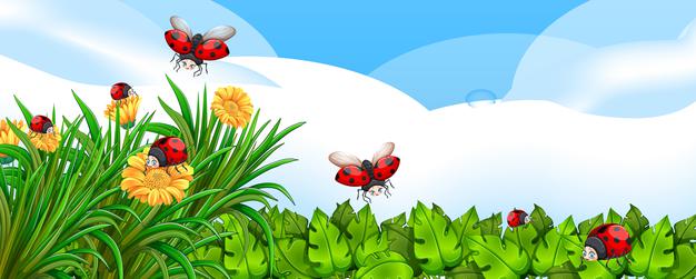 [ai] Empty nature illustration with many lady bugs Free Vector