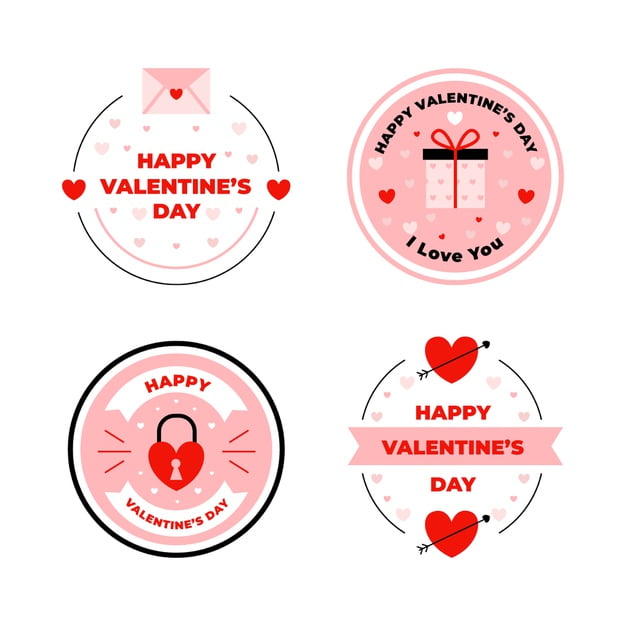 [ai] Flat design valentines day badge collection Free Vector