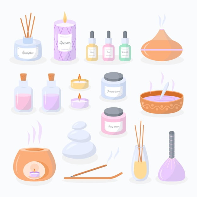 [ai] Flat-hand drawn aromatherapy element pack Free Vector