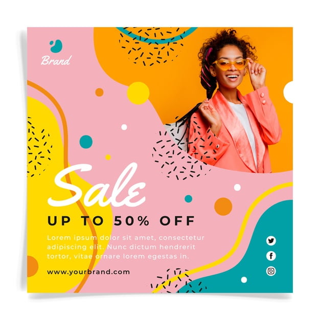 [ai] Hand drawn sales square flyer with photo Free Vector
