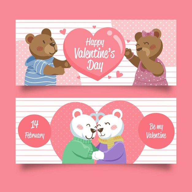 [ai] Hand drawn valentines day banners template Free Vector