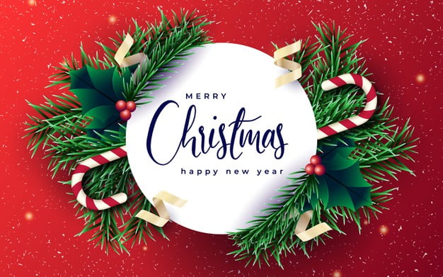 [ai] Realistic christmas banner with branches and red background Free Vector