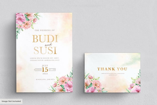 [ai] Watercolor cherry blossom wedding invitation card set Free Vector