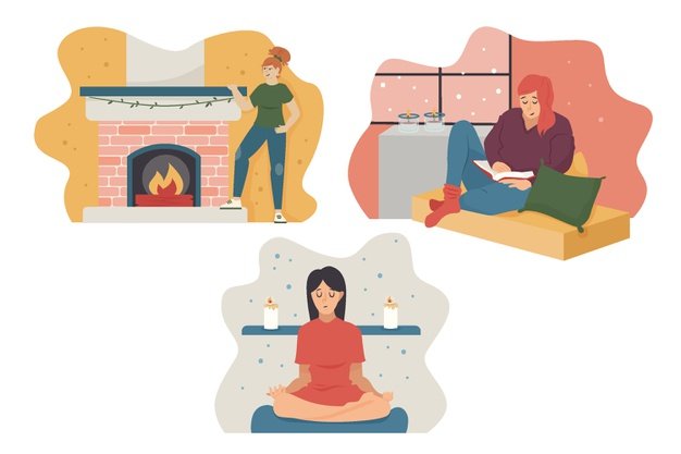 [ai] Flat-hand drawn hygge lifestyle illustration with people Free Vector