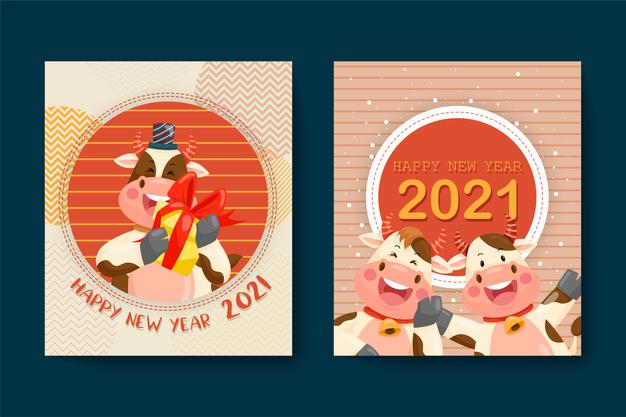 [ai] Happy new year 2021 with anthurium character smiling Free Vector