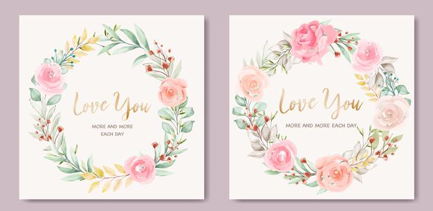 [ai] Lovely valentine’s day card template with wreath floral Free Vector