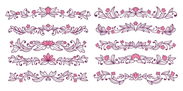 [ai] Ornamental fancy divider pink set Free Vector