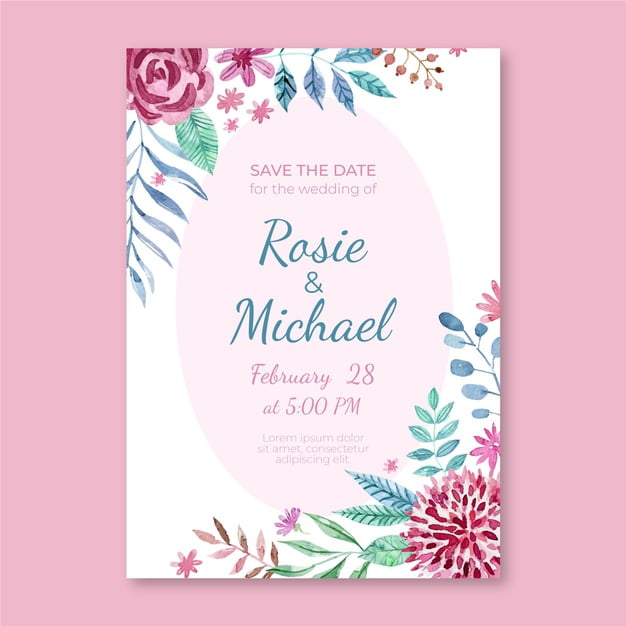 [ai] Watercolor floral wedding invitation template Free Vector