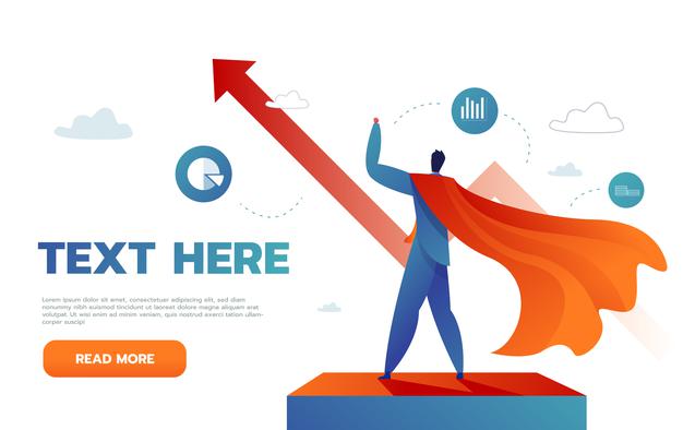 [ai] Young happy businessman as a superhero fly up to the success. the concept of victory Free Vector