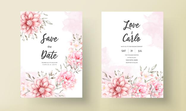 [ai] Beautiful soft peach and brown floral watercolor wedding card Free Vector