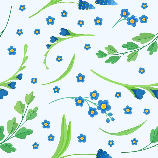 [ai] Blue flowers blossoms seamless pattern Free Vector