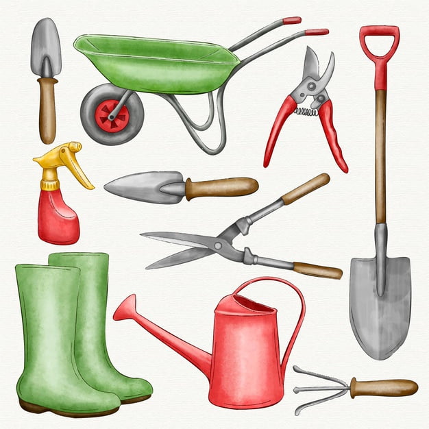 [ai] Collection of gardening elements and tools Free Vector