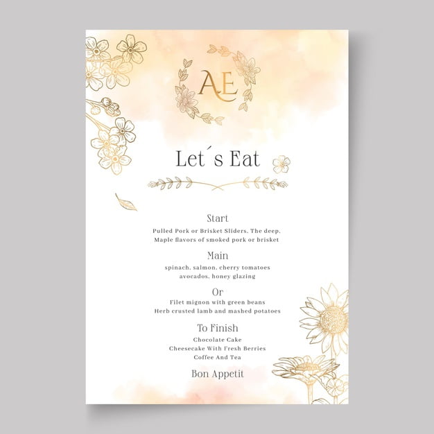 [ai] Floral wedding menu template Free Vector