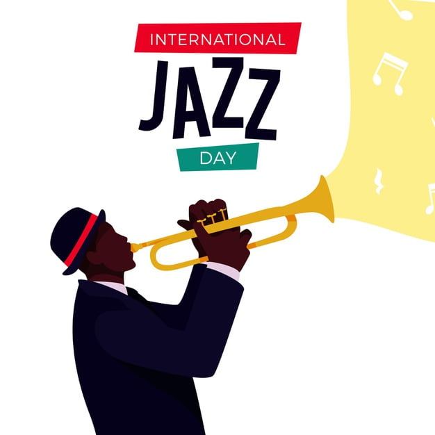 [ai] International jazz day illustration with man and trumpet Free Vector