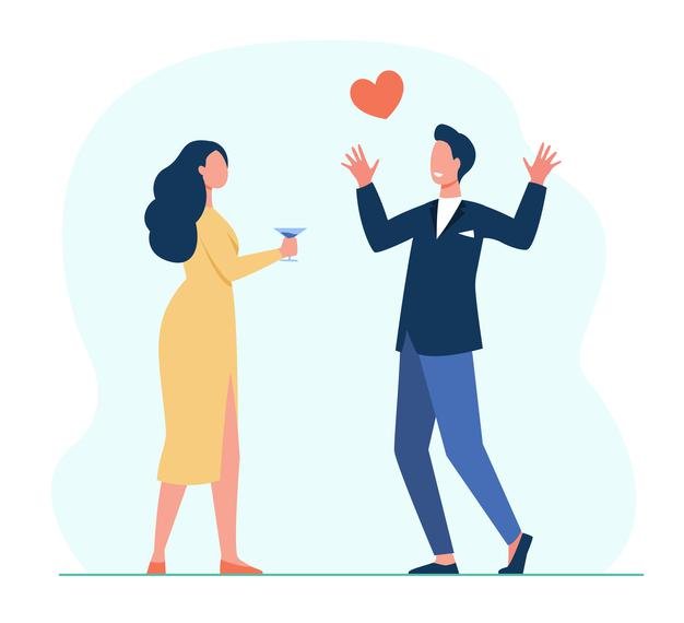 [ai] Young couple in love dating. meeting, red heart, drinking alcohol. cartoon illustration Free Vector