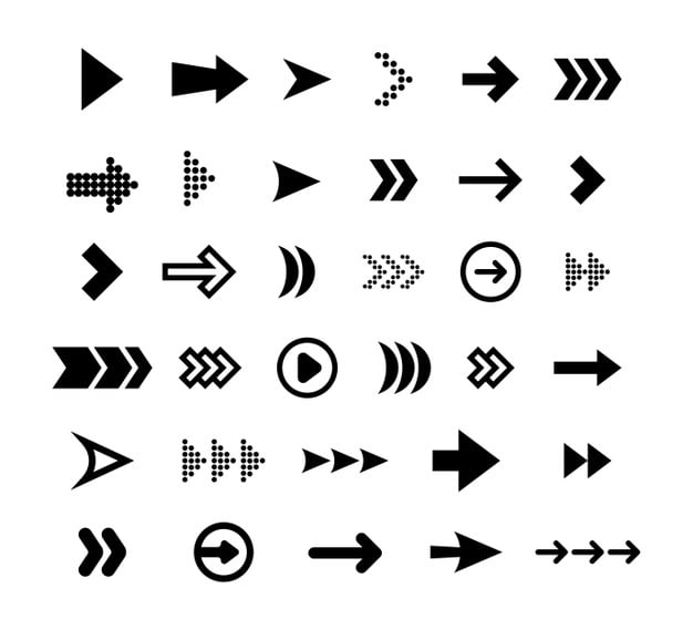 [ai] Big black arrows flat icon set. modern abstract simple cursors, pointers and direction buttons vector illustration collection. web design and digital graphic elements concept Free Vector