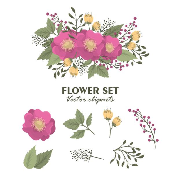 [ai] Cute floral isolated bouquets clipart flowers set Free Vector