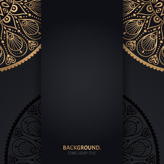 [ai] Islamic black background with golden geometric mandala circles Free Vector