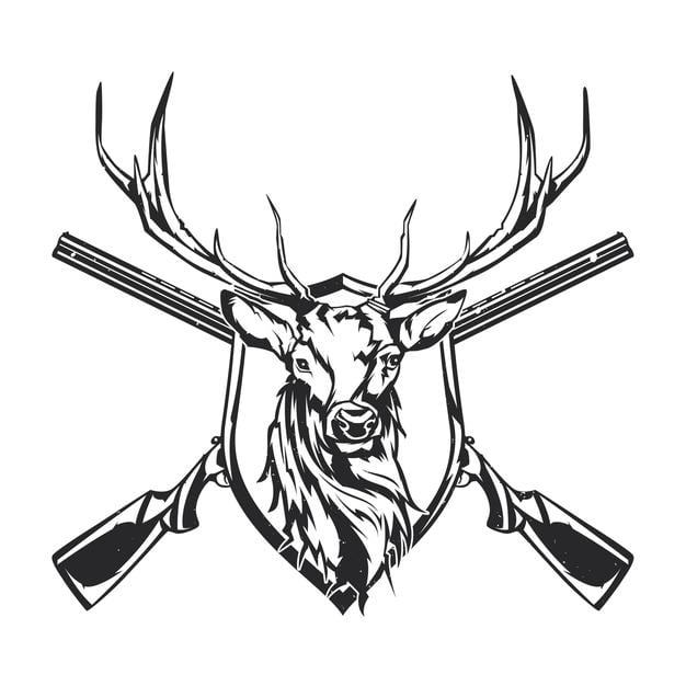 [ai] Isolated illustration of two rifles and deer head Free Vector