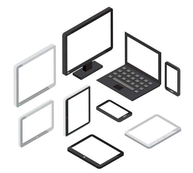 [ai] Isometric 3d computer and laptop, tablet pc and smartphone Free Vector