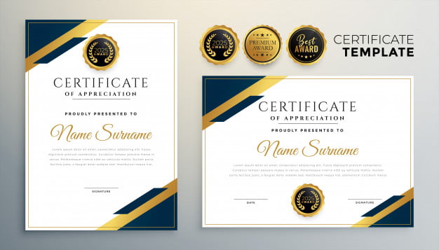 [ai] Professional diploma certificate template in premium style Free Vector
