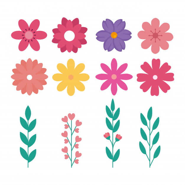 [ai] Set of cute flowers with branches and leafs naturals Free Vector