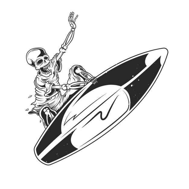 [ai] Skeleton on surfing board Free Vector