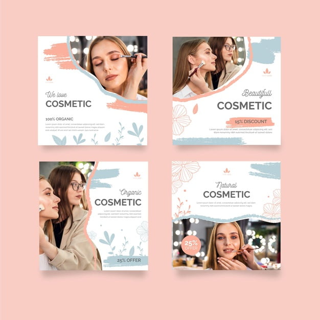 [ai] Cosmetic instagram posts template Free Vector