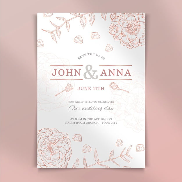 [ai] Hand drawn floral wedding invitation template Free Vector